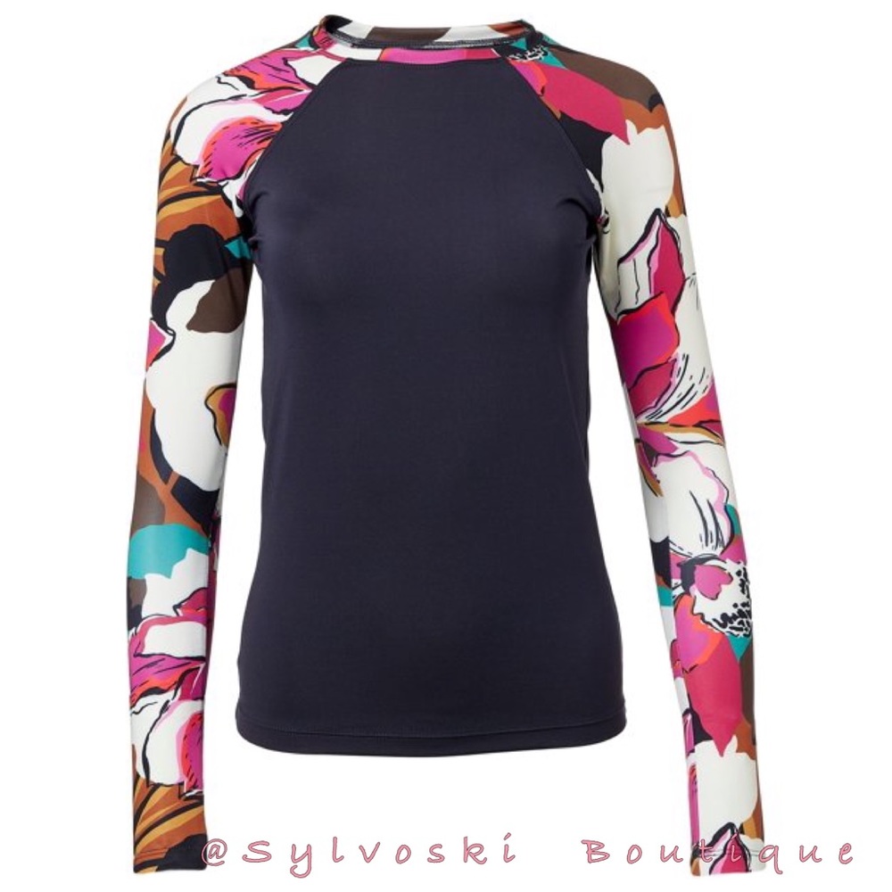 Women's Navy Long-Sleeve Floral Rash Guard